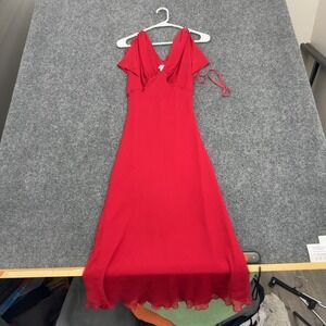 Redux Dress Womens 10 Red Silk V-Neck Flutter Sleeve Ruffle Hem Cocktail Style